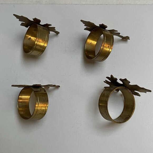 Vintage Brass Maple Leaf Napkin Rings Set Of 4 Autumn Leaves Fall Thanksgiving - Picture 3 of 5